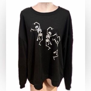 Black Crewneck Sweatshirt with Dancing Skeletons size XL